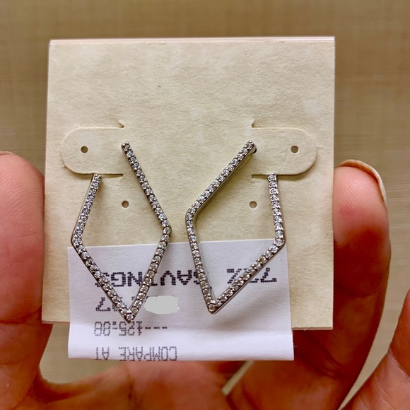 Silver Pave Swarovski Geometric Earrings ADORNIA - Picture 2 of 11